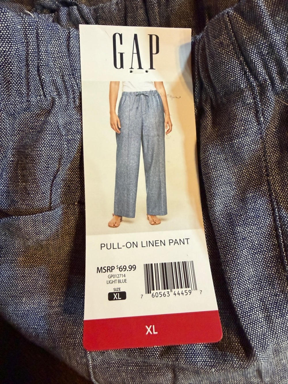 GAP Navy and White Linen Wide Leg Pants Coastal - Picture 9 of 12